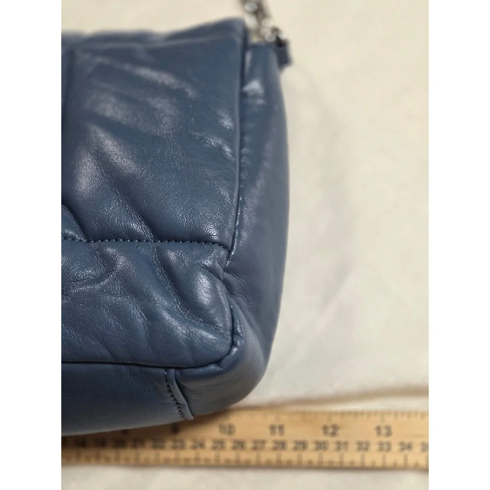 Zara Blue Quilted Puffer Shoulder Bag‎ Gunmetal Chain Strap Minimalist Small